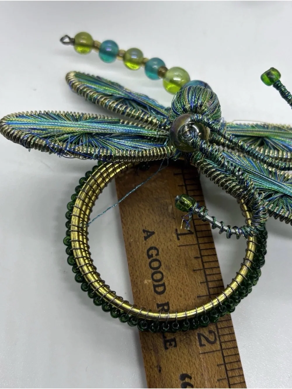 Pier 1 Set of 4 Beaded Dragonfly Napkin Rings Blue Green Wire Art Table Decor